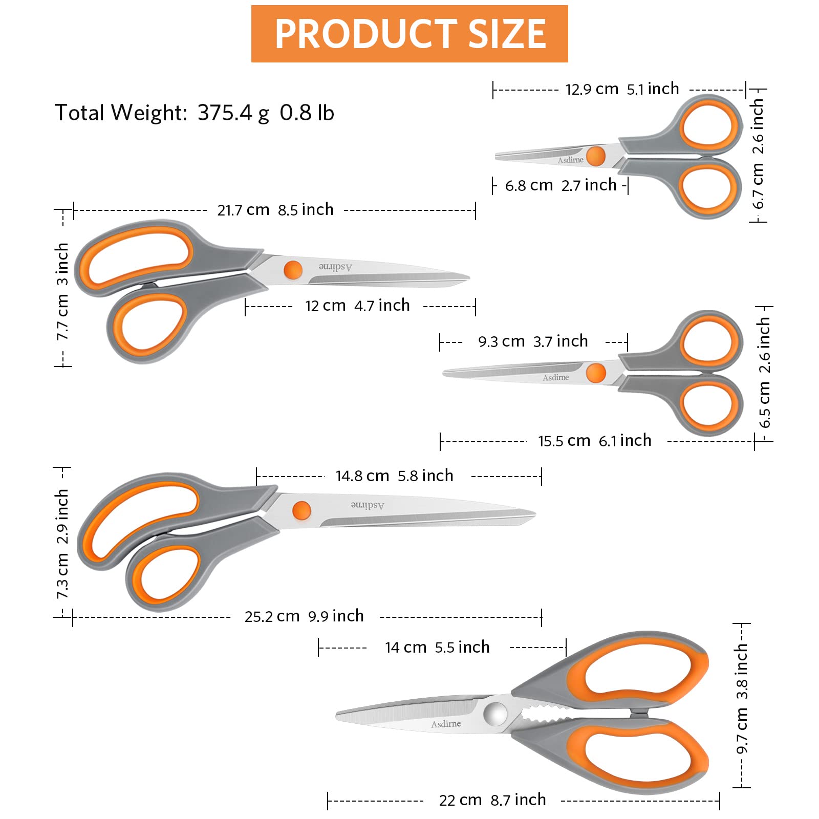Asdirne ergonomic-tpr-handle kitchen-scissors with comfortable grip