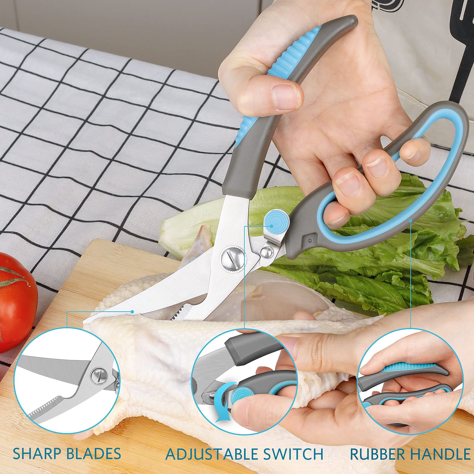 Asdirne premium kitchen scissors all-purpose 9.6-inch blade ready for multi-task cutting.