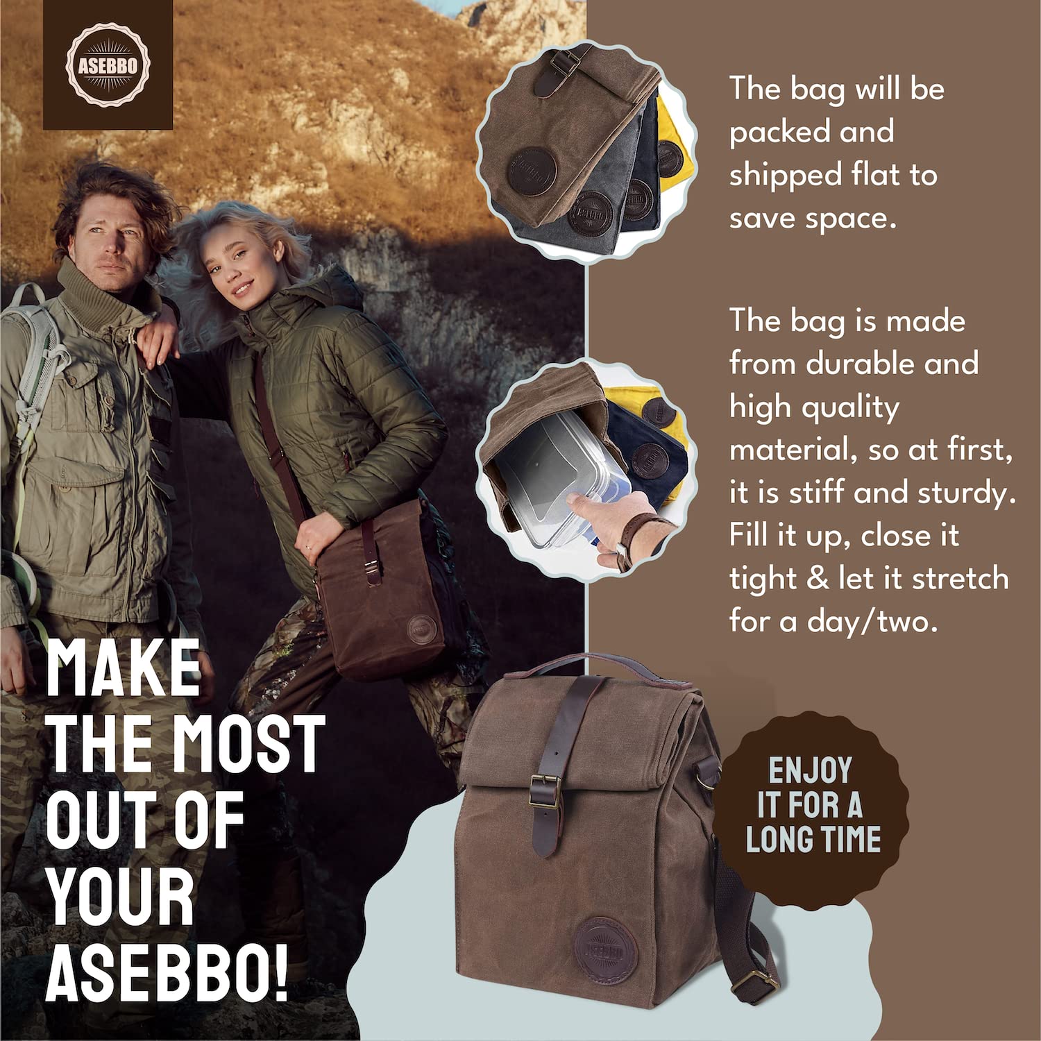 ASEBBO eco-friendly lunch bag replaces disposable bags during outings.