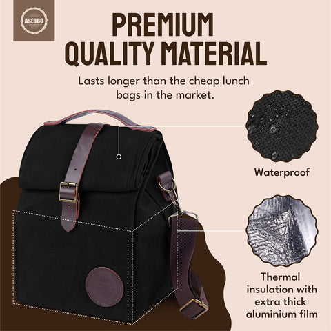 ASEBBO lunch bag with adjustable shoulder strap for comfortable commuting.