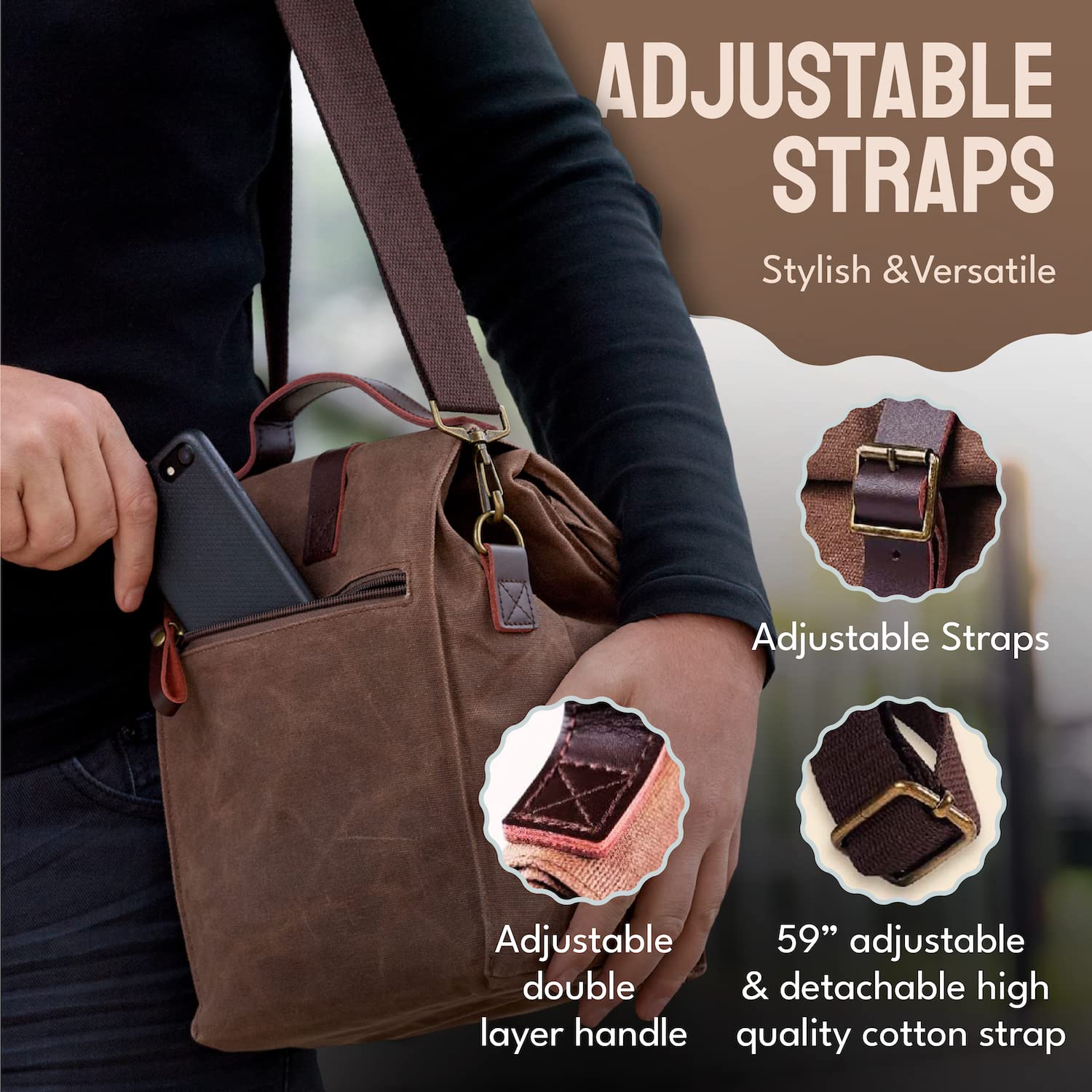ASEBBO lunch bag with detachable 59-inch strap for versatile carrying options.