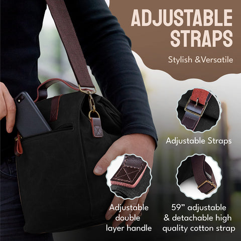ASEBBO lunch bag with water-resistant waxed canvas protects contents.