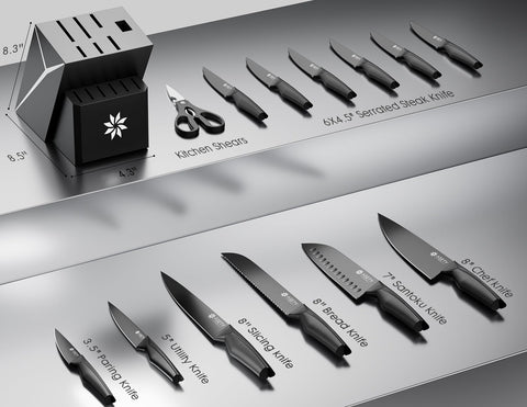 ASETY knife set black design highlighting bold countertop look