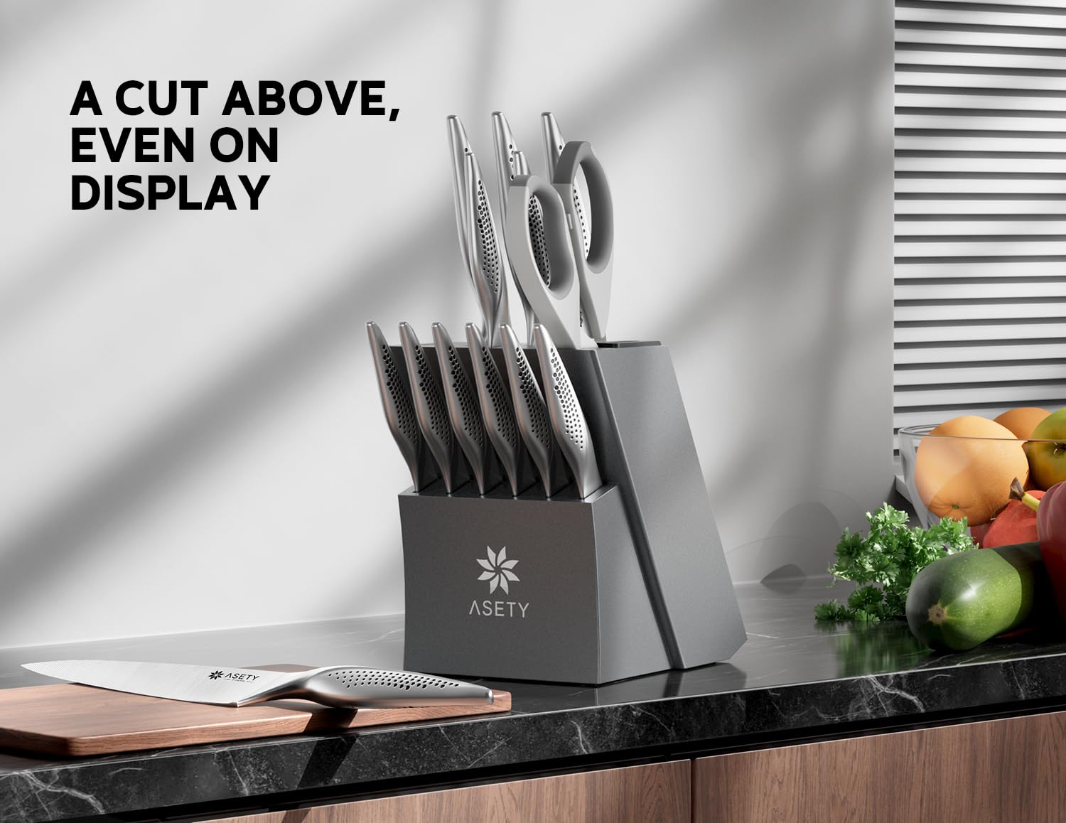 ASETY 4-5 inch steak knives arranged for sharing meals
