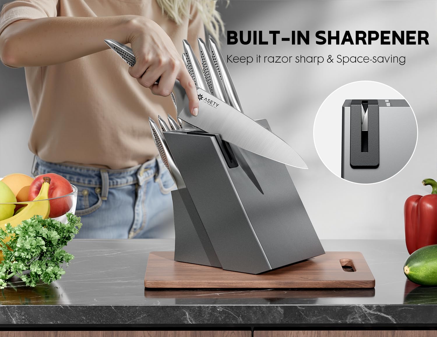 ASETY 7 inch Santoku knife versatile for chopping and mincing
