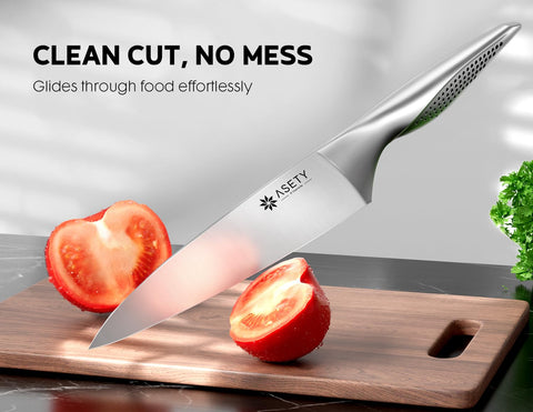 ASETY 8 inch chef knife shown with balanced design for precise slicing