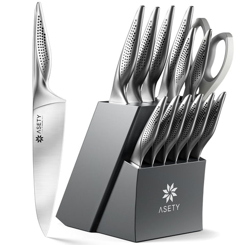 ASETY knife block front view showing sleek gray finish