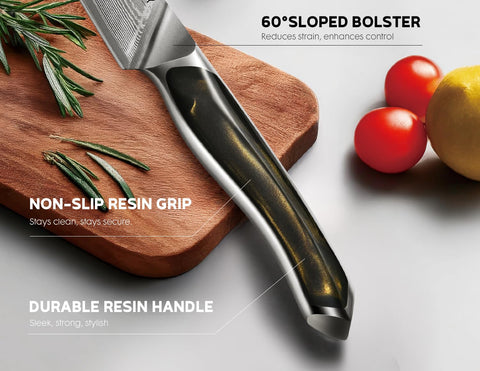 ASETY Damascus 7-inch Santoku knife with balanced feel for precise slicing.