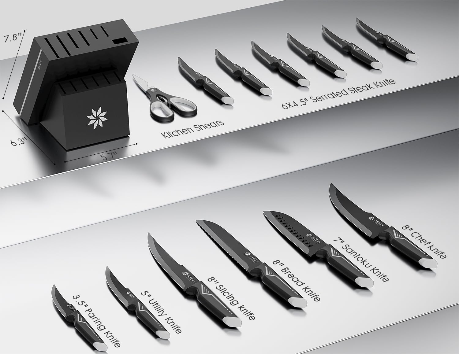 ASETY knife block with built-in sharpener keeps blades ready.