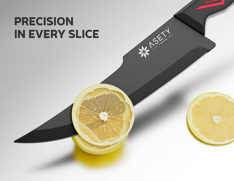 ASETY 7 inch santoku knife for smooth mincing and slicing.