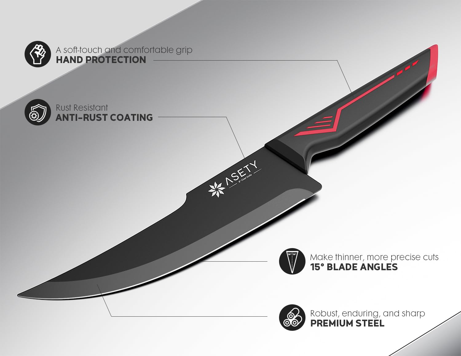 ASETY six steak knives ready for family meals and entertaining.
