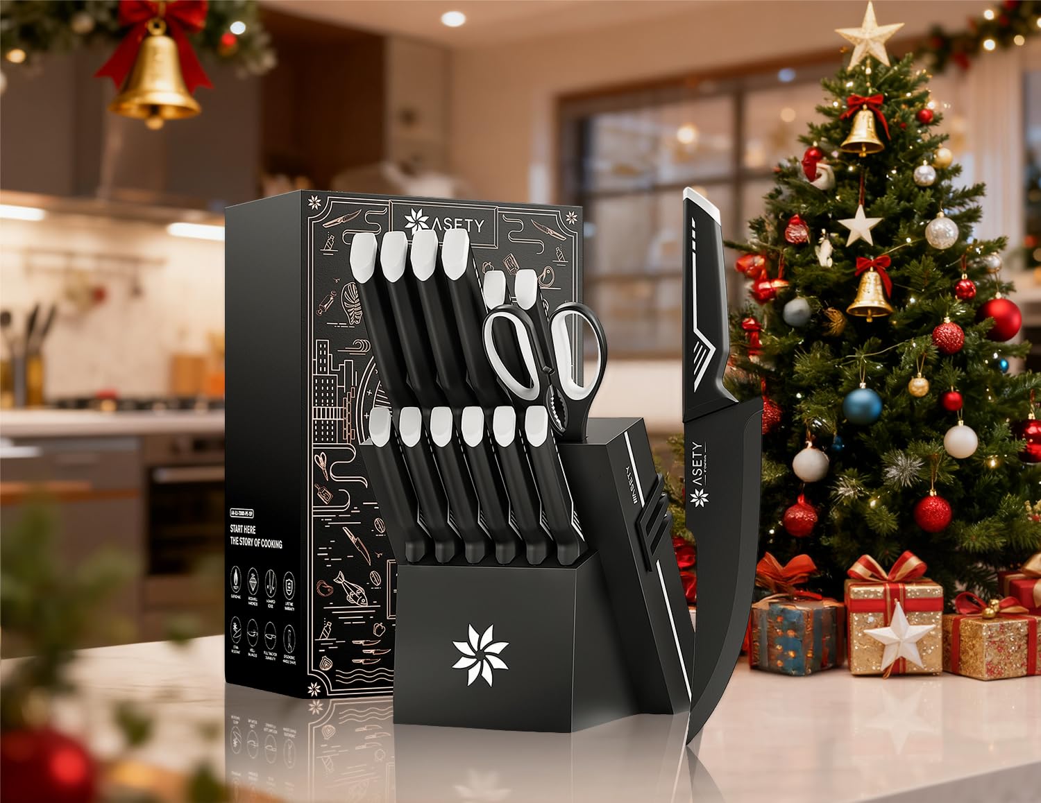 ASETY 7-inch santoku for versatile chopping and mincing.