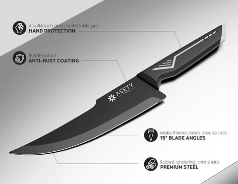 ASETY 4.5-inch steak knives for serving and searing edges.