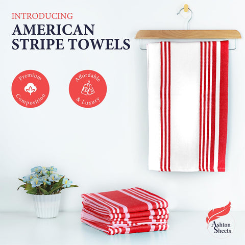 Ashton Sheets American Stripe kitchen towel 20x30 inches for efficient drying.