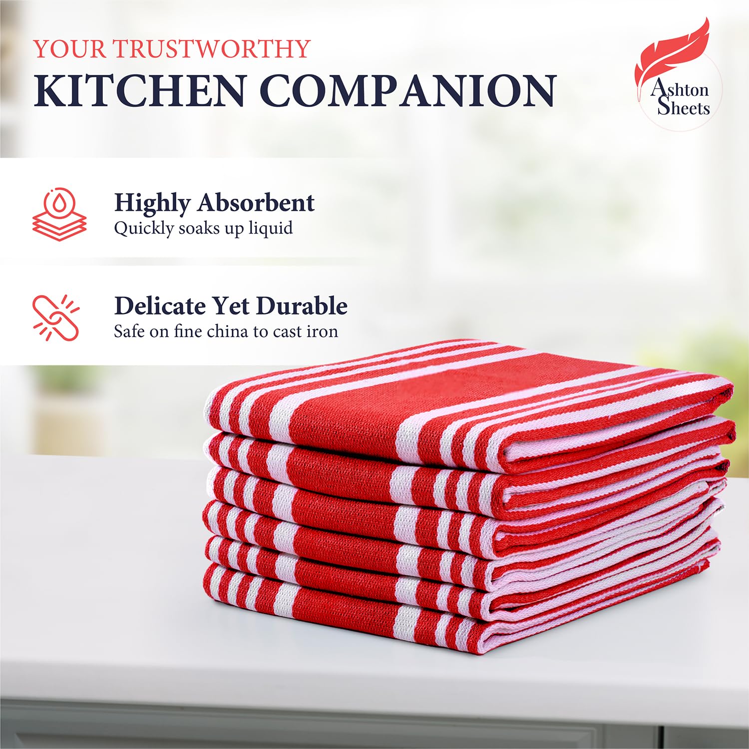 Ashton Sheets American Stripe towel with hanging loop for easy storage.