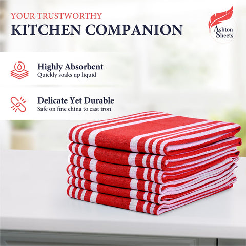 Ashton Sheets American Stripe towel with hanging loop for easy storage.