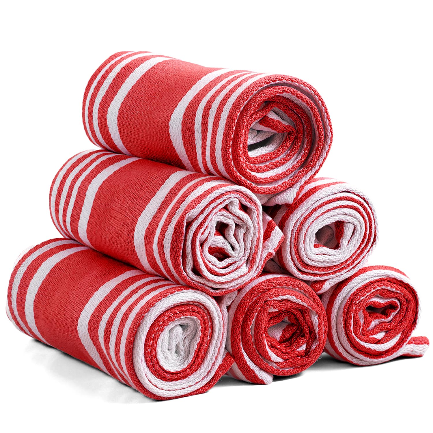 Ashton Sheets American Stripe towel with red and white stripe, absorbent kitchen essential.