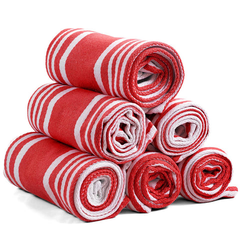 Ashton Sheets American Stripe towel with red and white stripe, absorbent kitchen essential.
