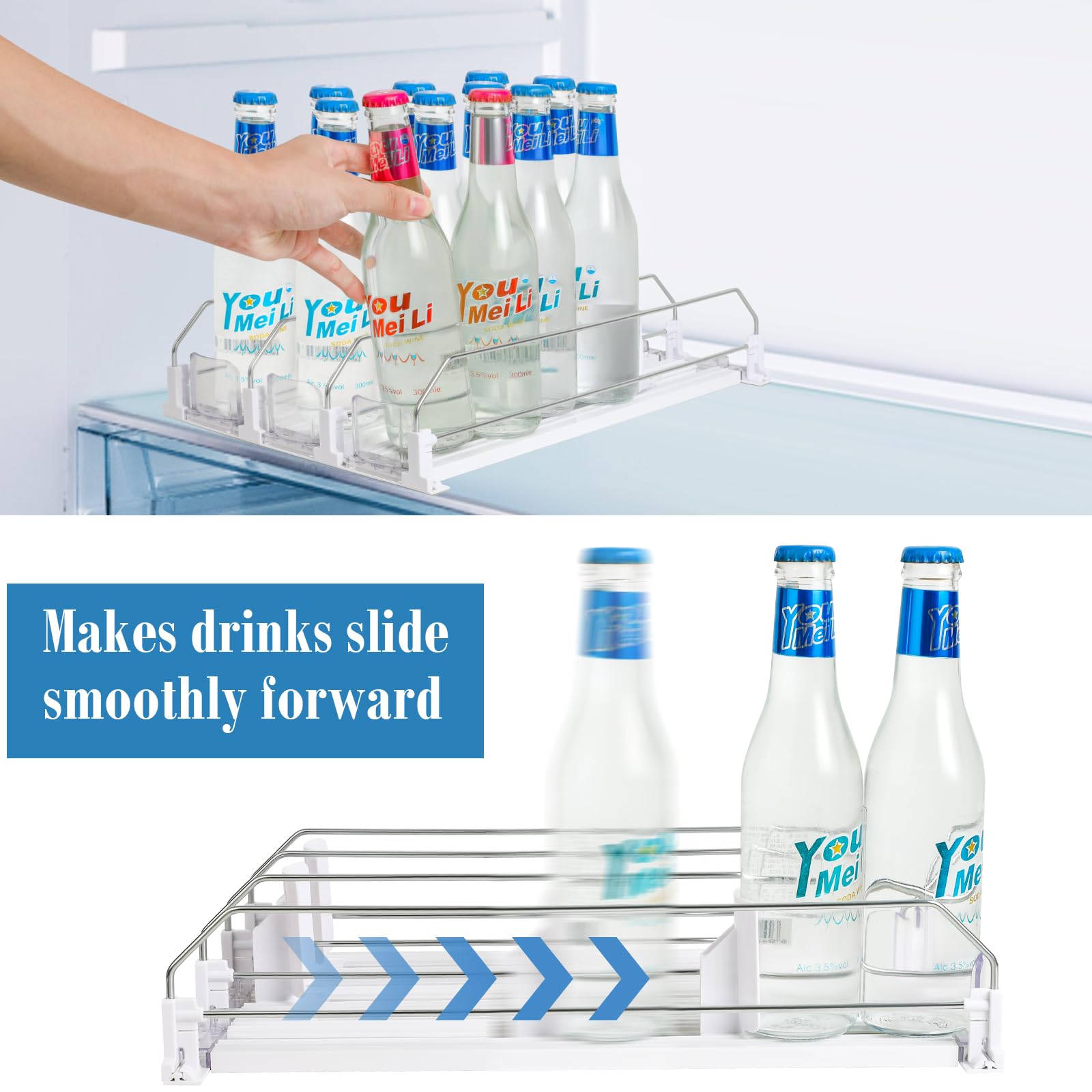 Asika versatile storage for fridge and countertops keeps beverages organized.