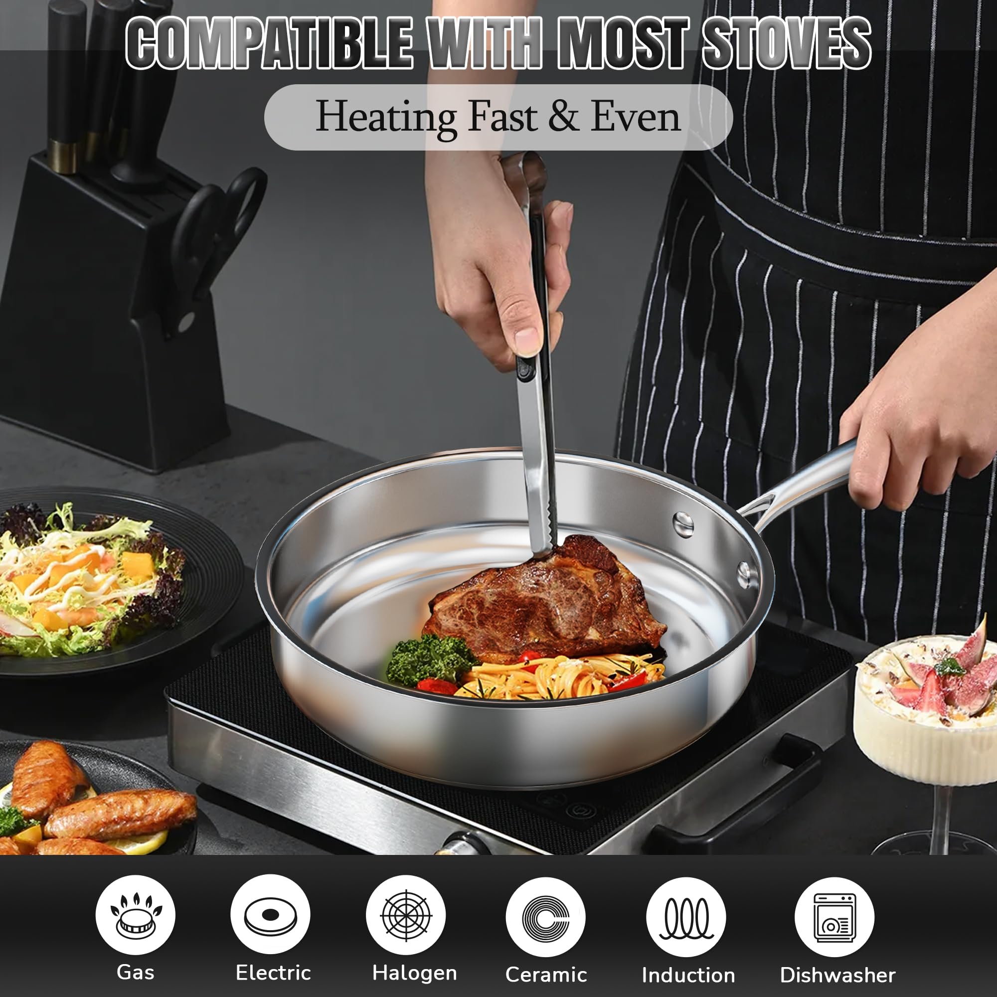 ASKSCICI apron adds practical protection while cooking.