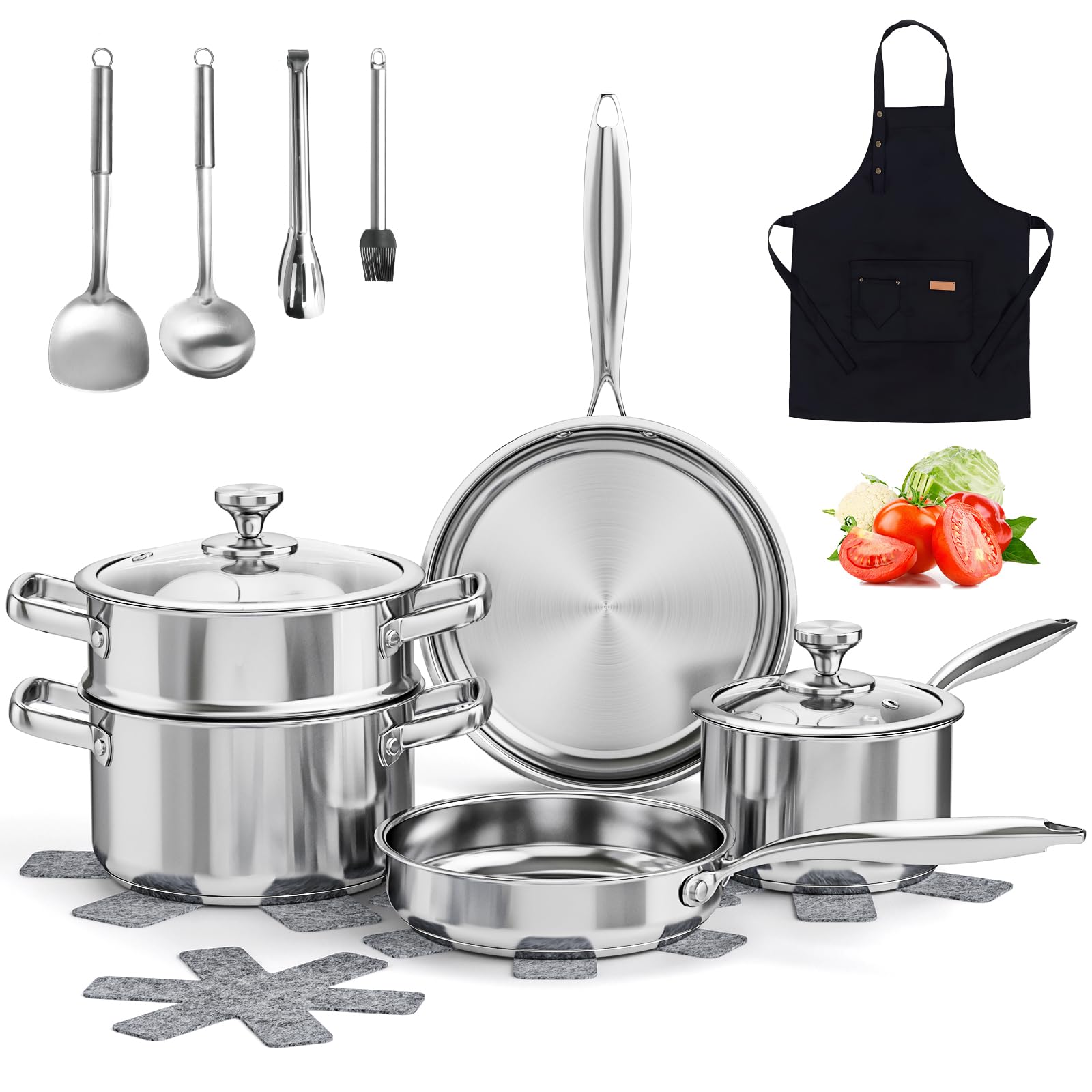 ASKSCICI stainless steel cookware set with all pots and pans for versatile daily cooking.