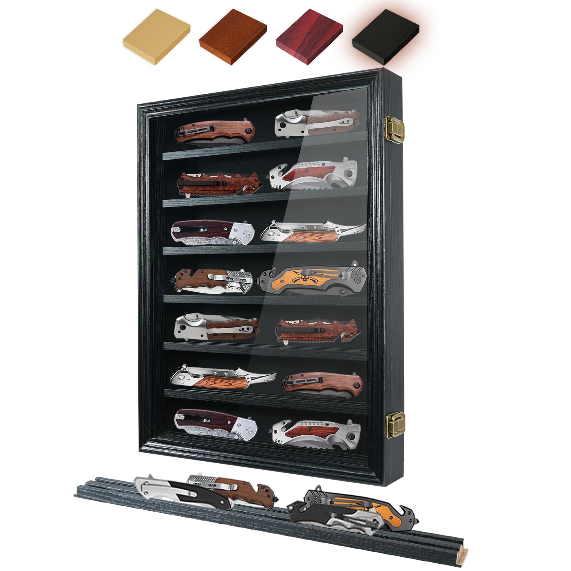 ASmileIndeep pocket knife display case front view shows organized storage