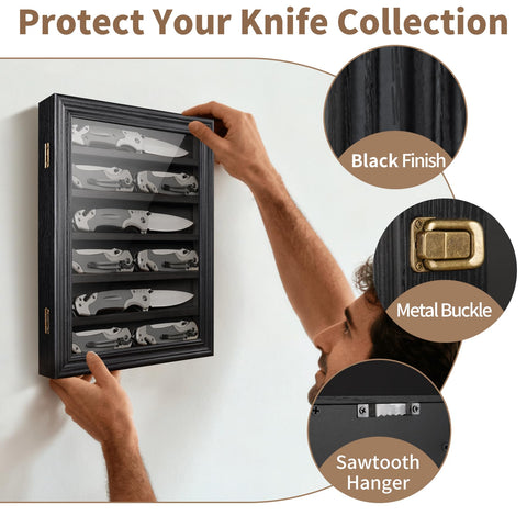 ASmileIndeep wall-mountable knife display with brackets for space-saving setup.
