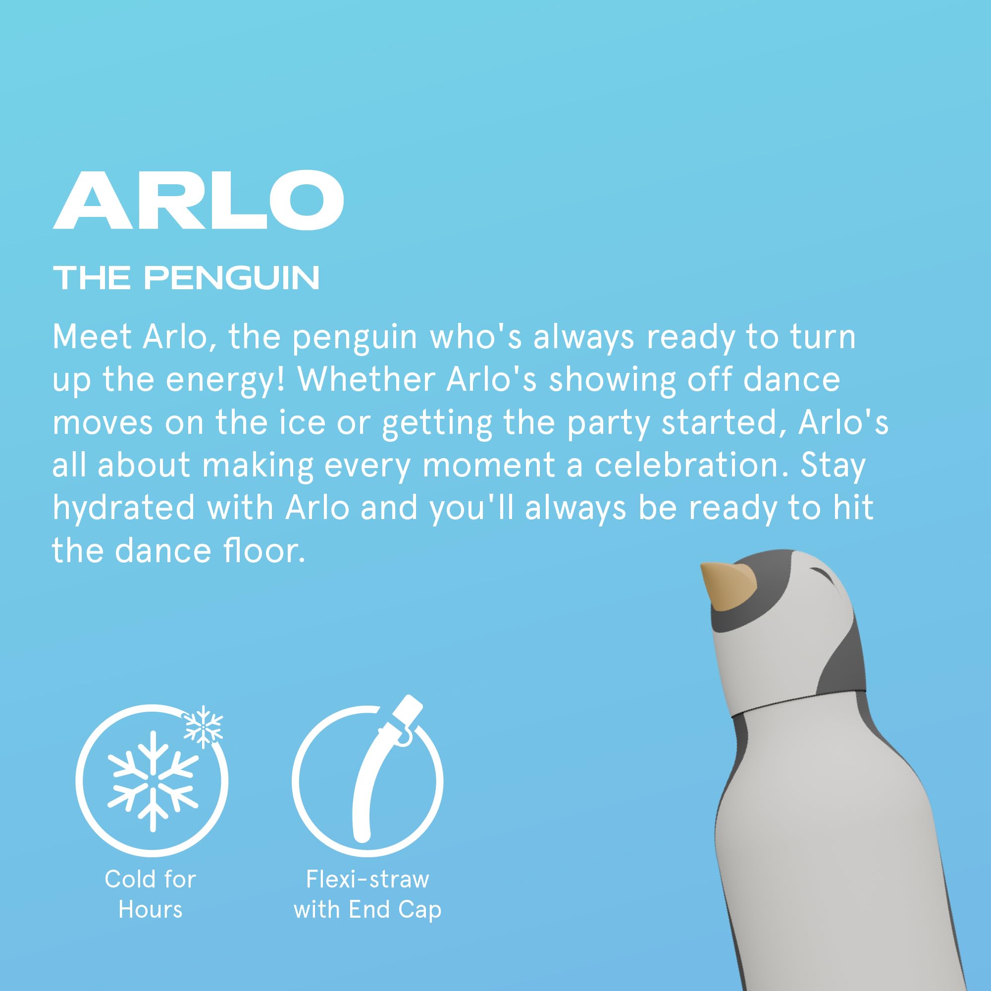 Asobu Bestie Bottle penguin head with detachable straw enables easy cleaning and sipping