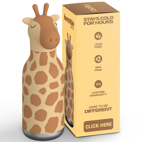 Asobu Bestie giraffe head bottle with detachable head for easy cleaning and playful hydration.