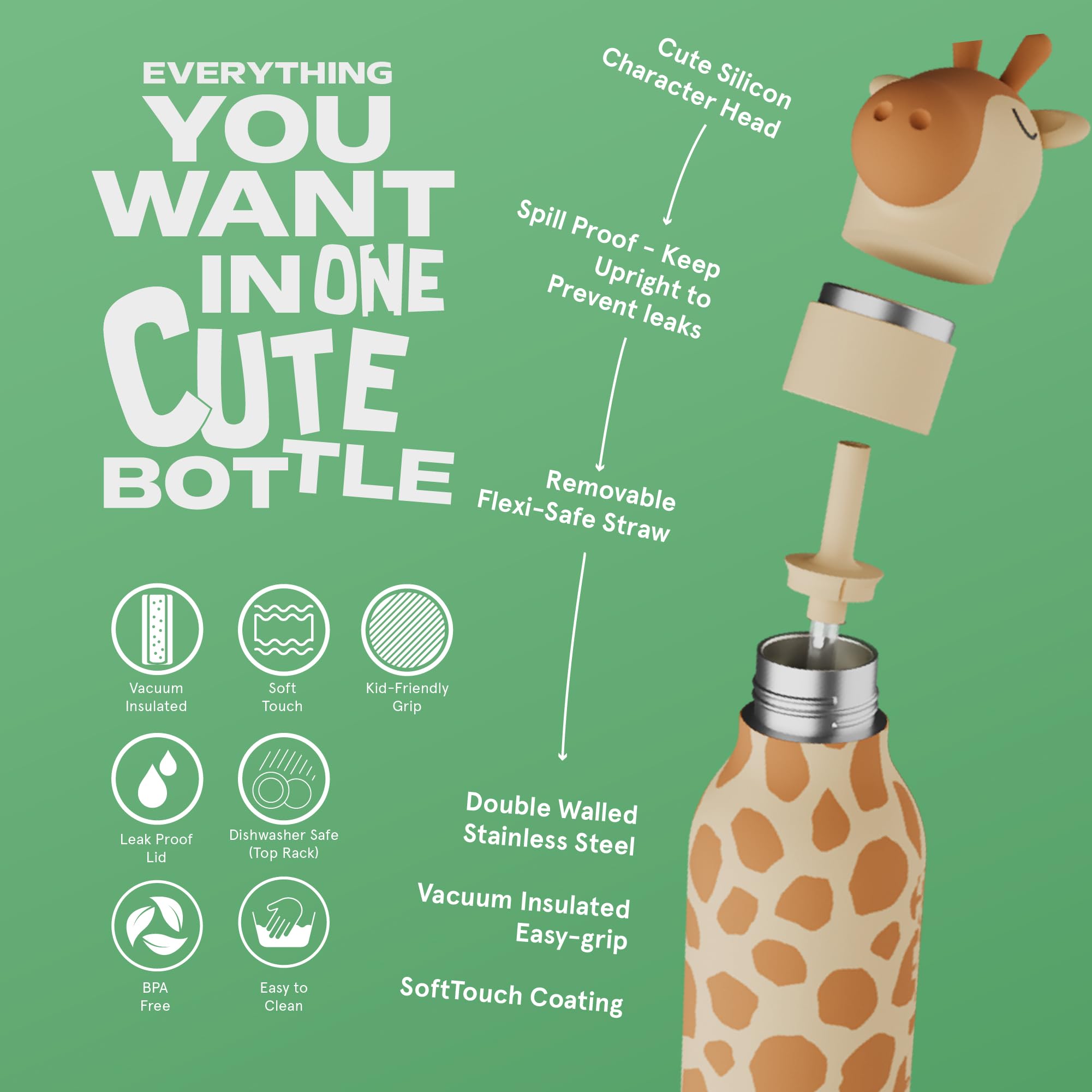 Asobu Bestie giraffe insulated bottle keeps drinks cool for hours during activities.