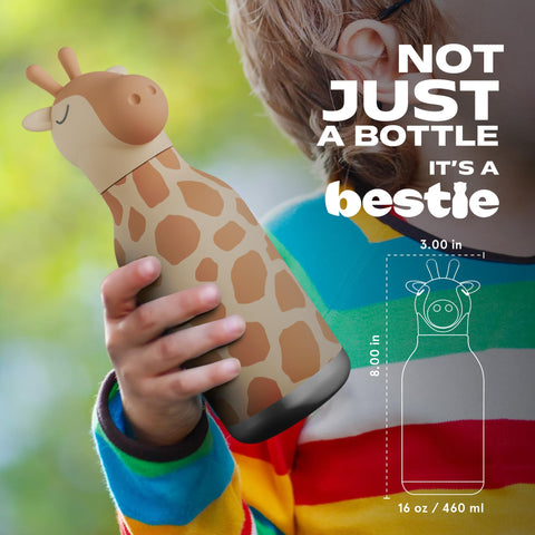 Asobu Bestie giraffe bottle with kid-friendly opening and secure lid for safe sipping.