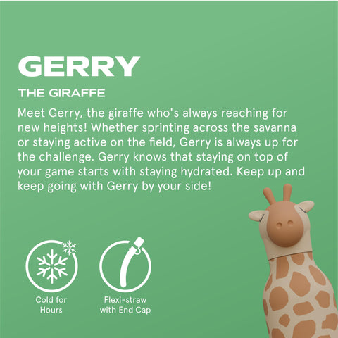 Asobu Bestie giraffe straw bottle showing a flexible straw for quick sips at school.