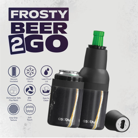 Asobu Frosty Beer Holder 2 Go with built-in bottle opener for quick opens.