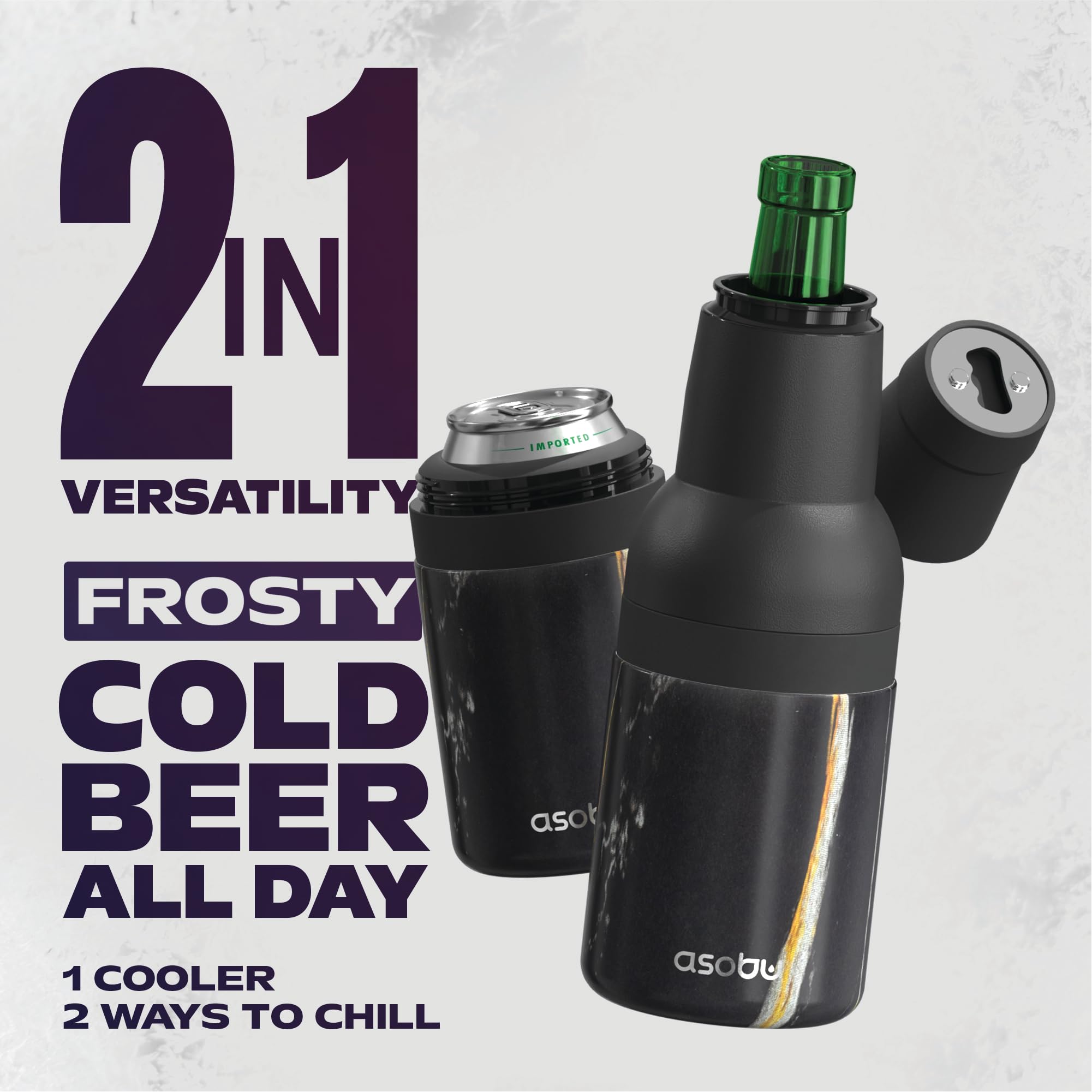 Asobu Frosty Beer Holder Midnight Marble finish looks stylish and cold.