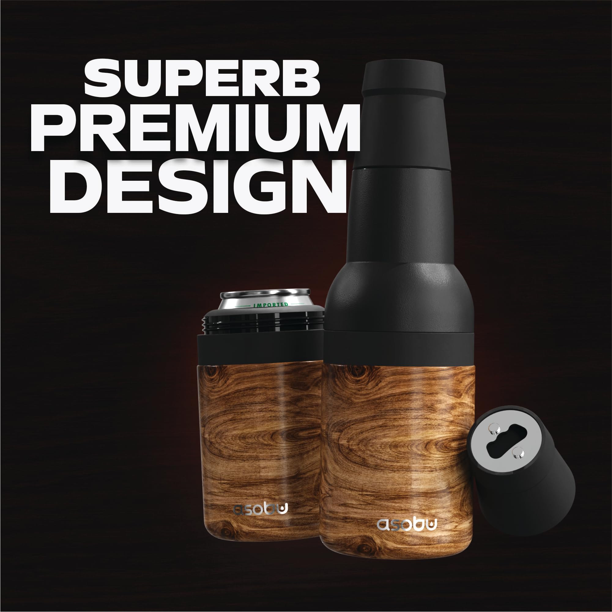 Asobu Frosty Beer Holder 2 Go natural wood finish adds outdoor style.