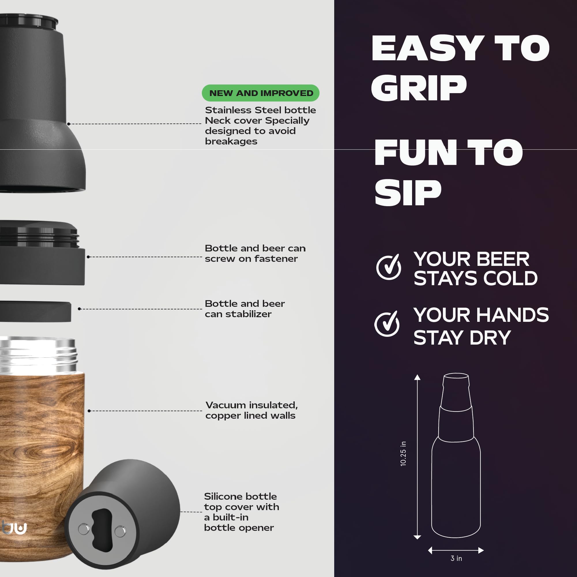 Asobu Frosty Beer Holder 2 Go sweat-proof and durable for outdoors.