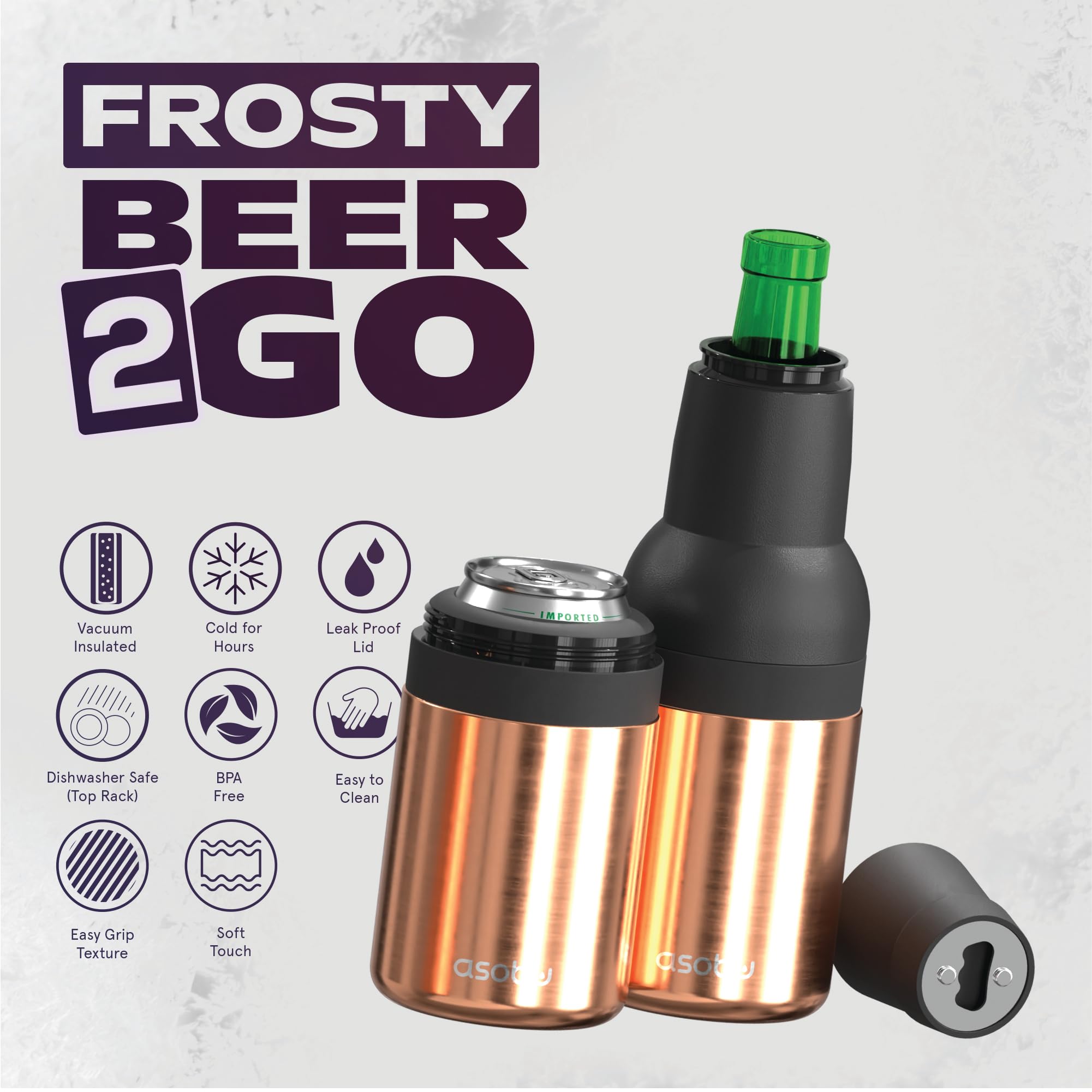 Asobu Frosty Beer Holder 2 Go vacuum insulated chiller keeps drinks frosty from start to finish.