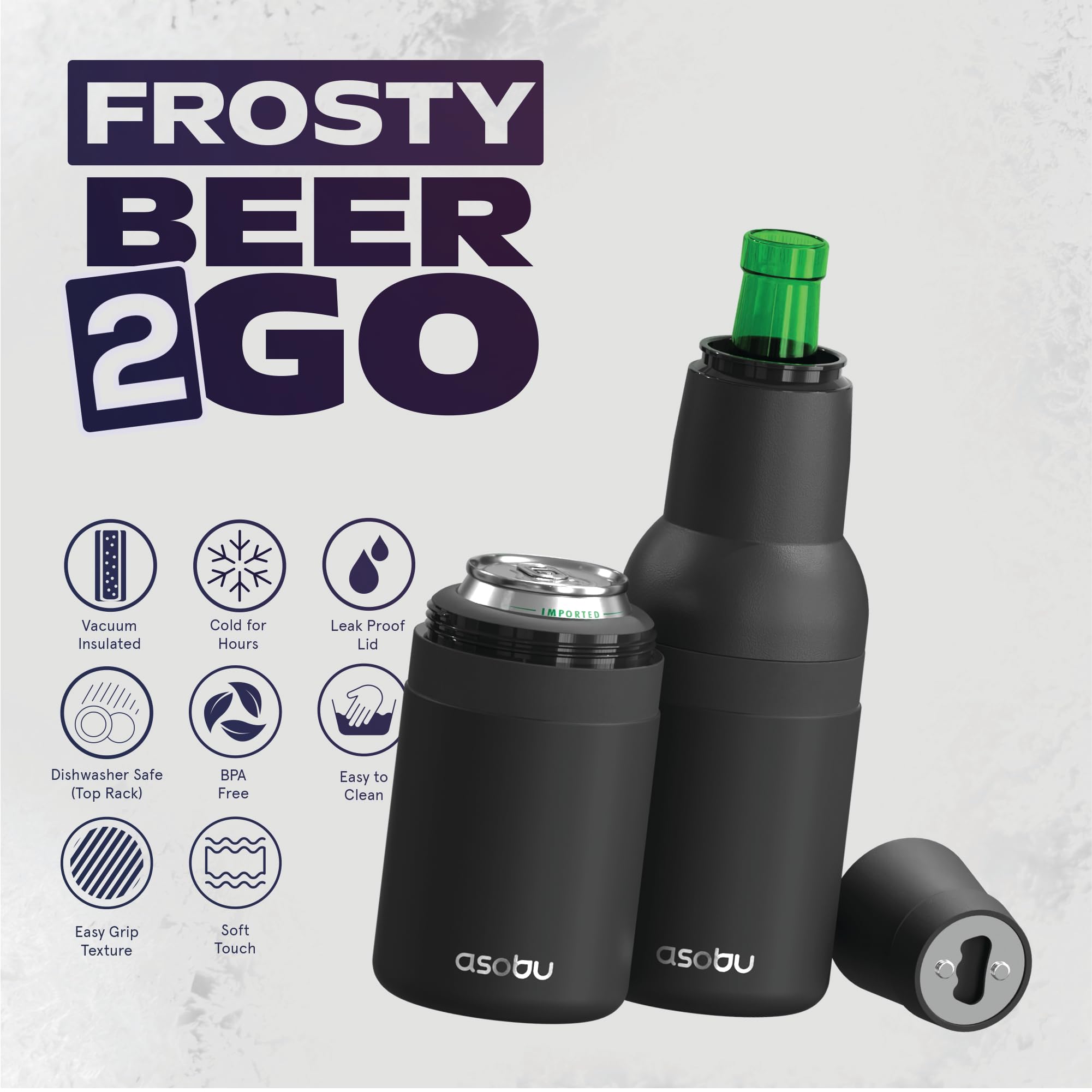 Asobu Frosty Beer Holder bottle keeps beer cold with built in opener