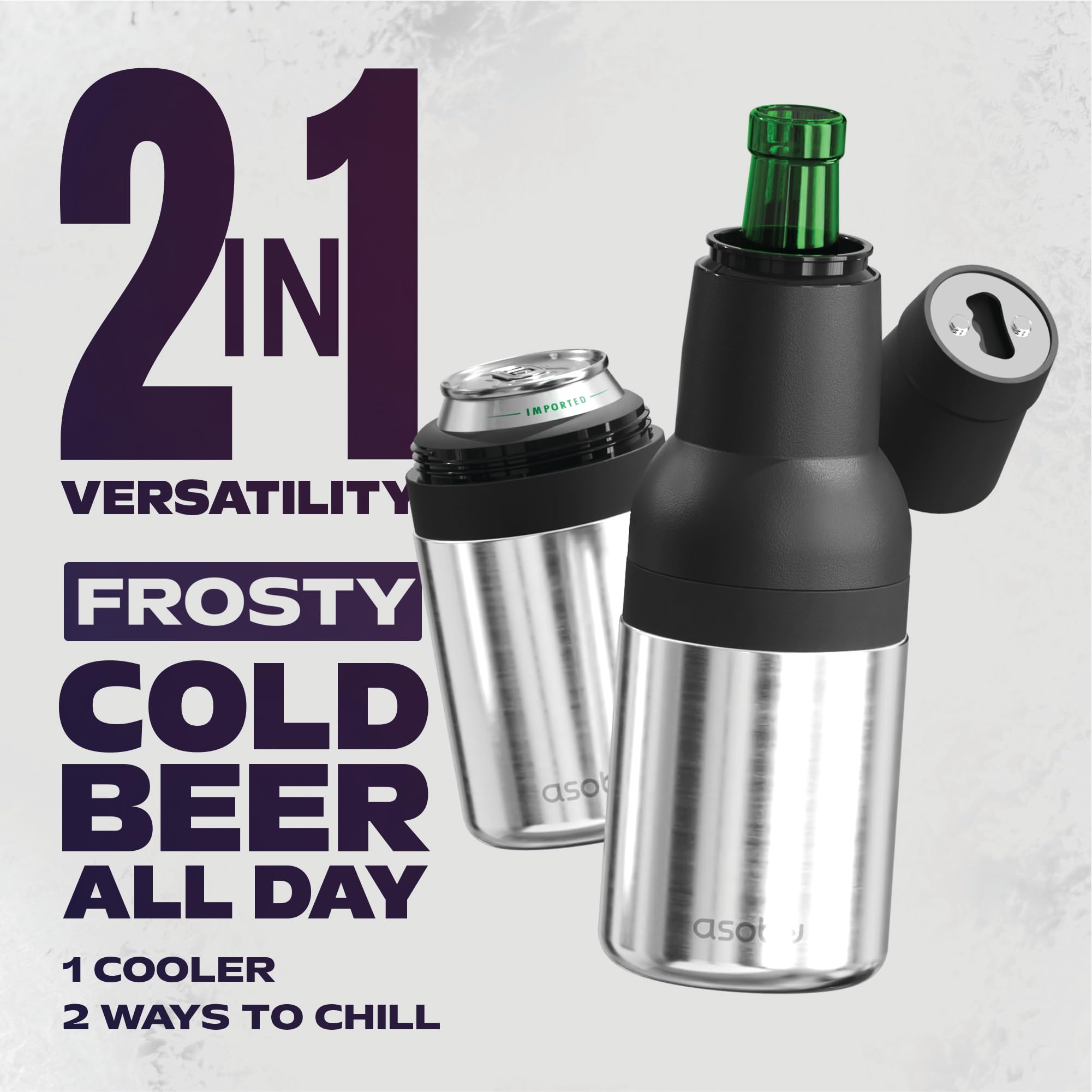 Asobu Frosty Beer Holder built-in bottle opener for quick access