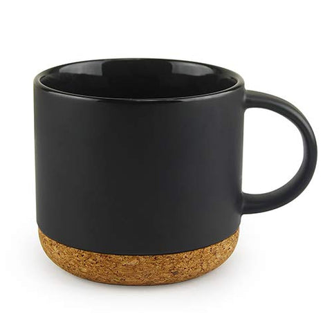 asobu Super Cork Ceramic Mug in black with cork insulation for hot coffee