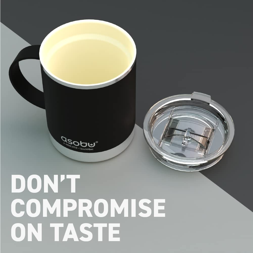 asobu Ultimate Ceramic Travel Mug lid with splash-resistant slider for travel