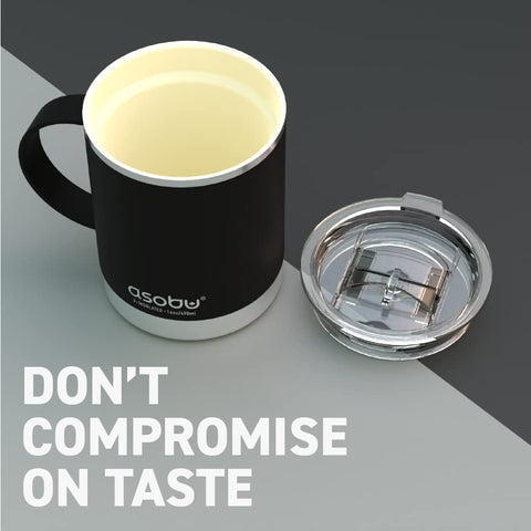 asobu Ultimate Ceramic Travel Mug lid with splash-resistant slider for travel