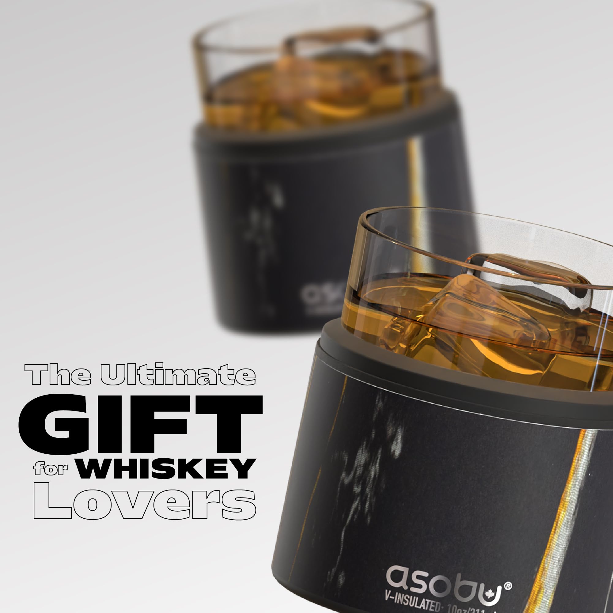 asobu whiskey glass ergonomic hand-held feel supports relaxed sipping by the fireplace.