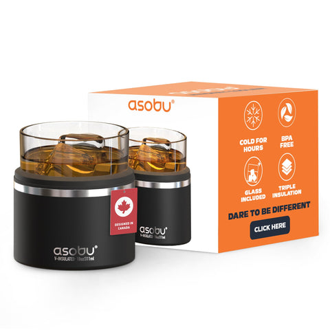 Asobu whiskey glass insulated sleeve view demonstrates chill preservation and comfy grip
