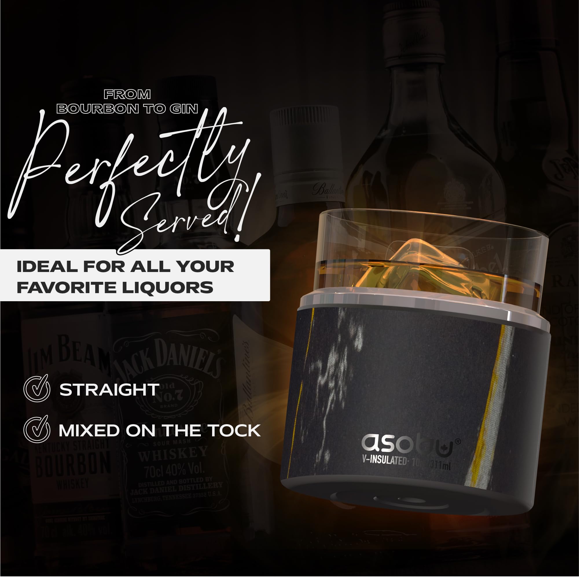 asobu whiskey glass midnight marble finish elevates home bar decor for guests.