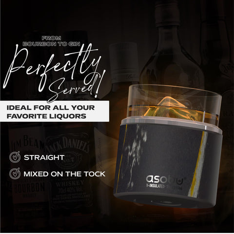 asobu whiskey glass midnight marble finish elevates home bar decor for guests.