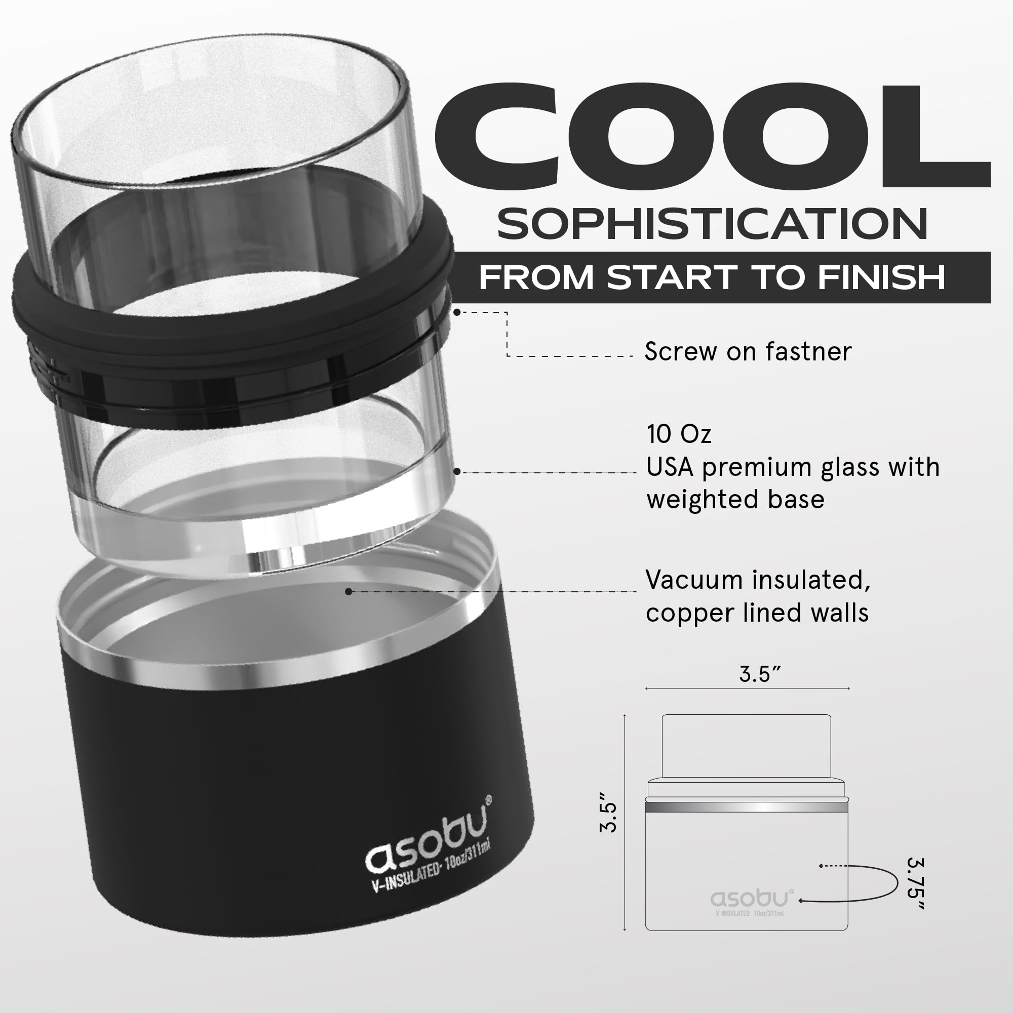 Asobu whiskey glass secure rubber band shows snug sleeve fit