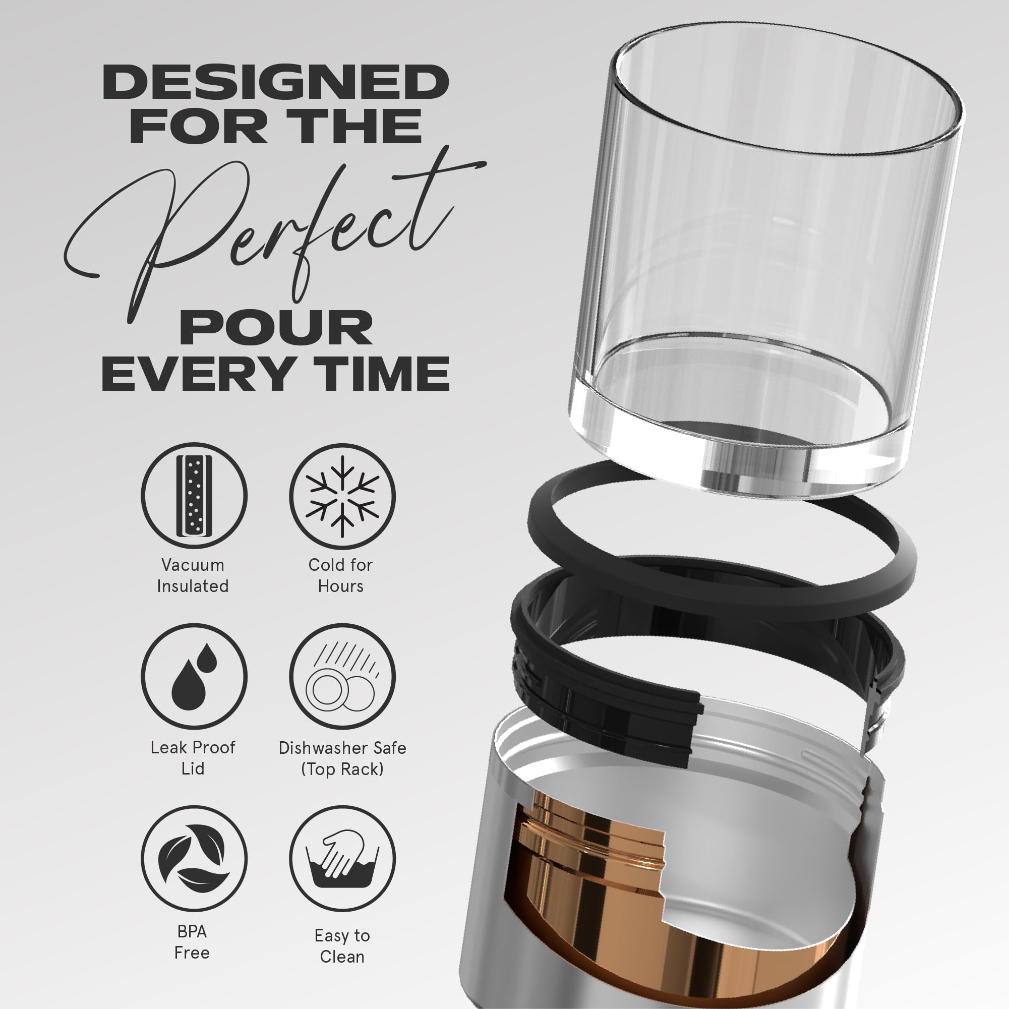 Asobu whiskey glass stainless sleeve closeup emphasizes durable insulation
