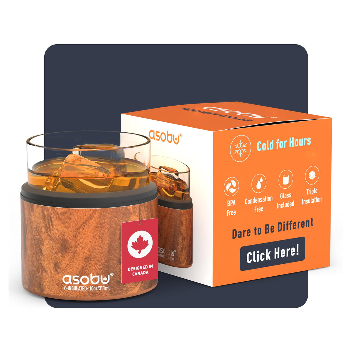 asobu Whiskey Sleeve Glass in hand shows premium grip and sipping comfort.