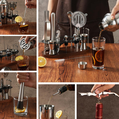 Asovnis wood-base stand upscale display elevates any home bar.
